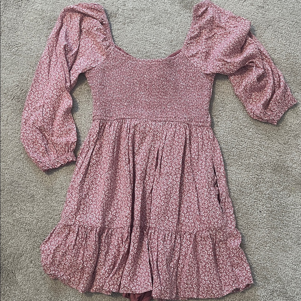 Hollister Pink Floral babydoll mini dress with long Sleeves & built-in shorts - Picture 8 of 8